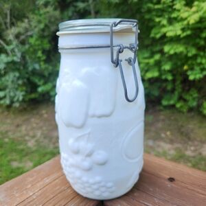 Vintage Wheaton Milk Glass 1.5L Canister W/ Embossed Fruit Design